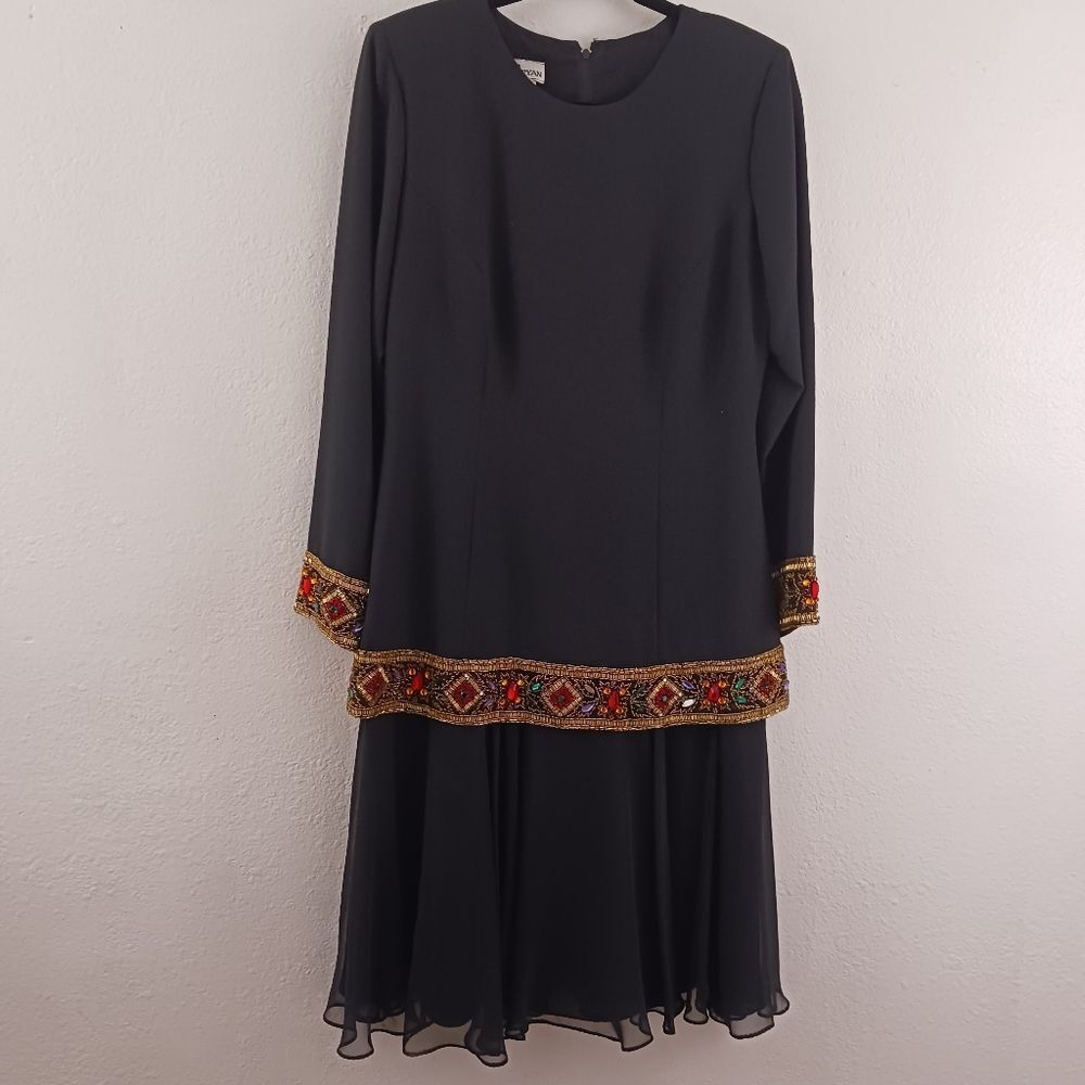 Jack Bryan beaded long sleeve vintage black dress size 10